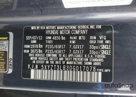 2013 Hyundai Santa Fe Sport из США, поврежденный, VIN 5XYZT3LB3DG017078